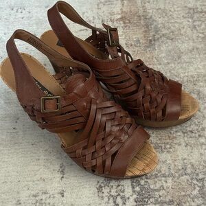 Libbey Brown Leather Huarache Sandals
